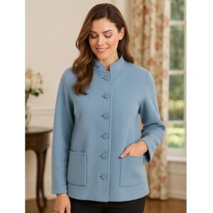 Carole Little Jacket Periwinkle Blue 100% Wool Button Front Pockets Size L